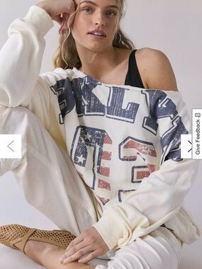 BDG Ivory Knit Top with Red Stitch Detail